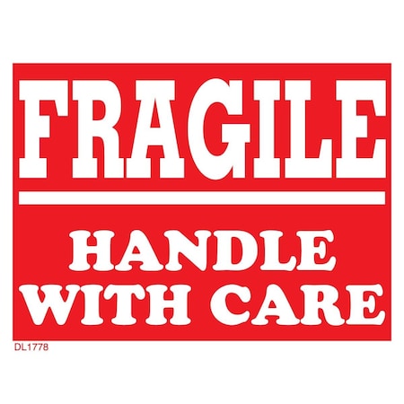 Decker Tape Products Label, DL1778, FRAGILE HANDLE WITH CARE, 3" X 4" DL1778